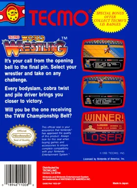 Tecmo World Wrestling (USA) box cover back